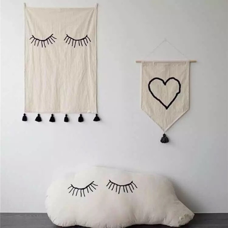 Cotton Line Eyelash Tassel Hanging Cloth Wall Home Decor 50 x 70cm-2