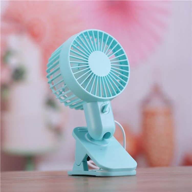 Clip Base USB Double Turn Leaves Fan Desk Table Fan with Adjustable Speed - Blue-4