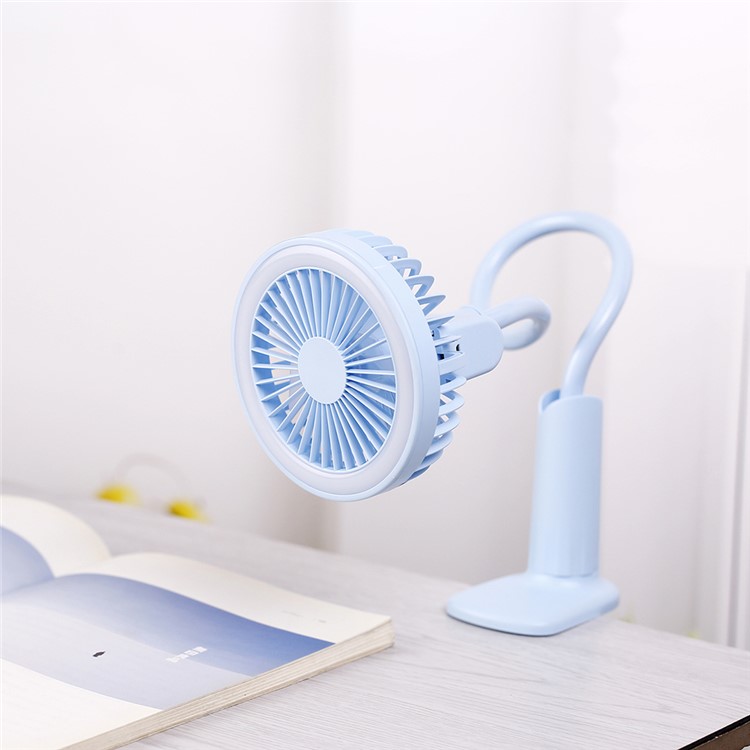 Showerhead Design Lightweight Goose-neck USB Cooling Fan with LED Lamp - Blue-2