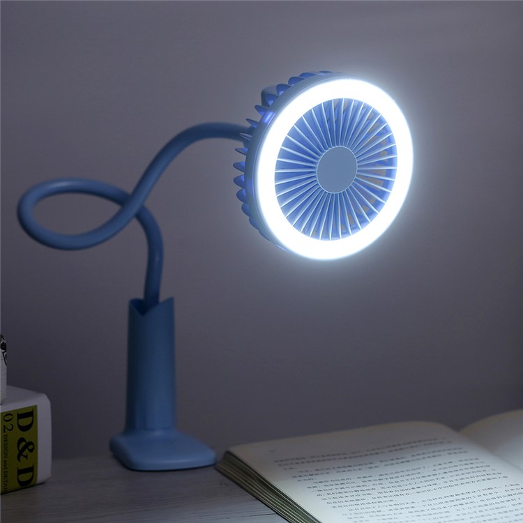 Showerhead Design Lightweight Goose-neck USB Cooling Fan with LED Lamp - Blue-3