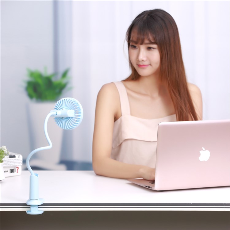Showerhead Design Lightweight Goose-neck USB Cooling Fan with LED Lamp - Blue-6