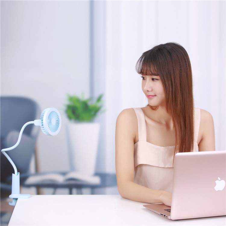Showerhead Design Lightweight Goose-neck USB Cooling Fan with LED Lamp - Blue-7