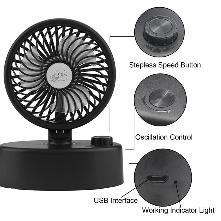 R-20 Mini USB Oscillating Table Desk Fan USB Powered ONLY (No Battery) Stepless Speed Settings-5
