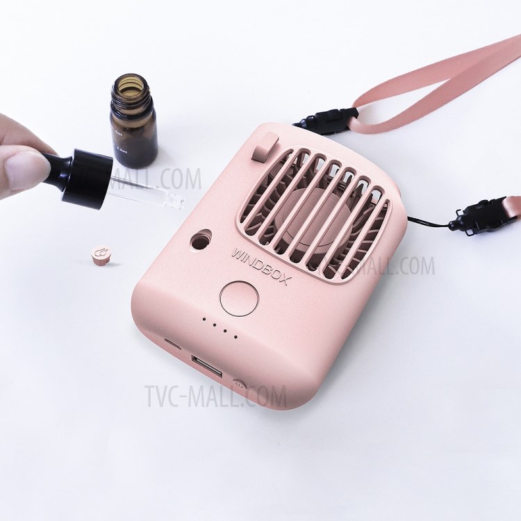 UV Disinfection Lamp Aromatherapy Power Bank Multi-functional Cooling Fan Neck Hanging Portable Mini Fan - Pink-2