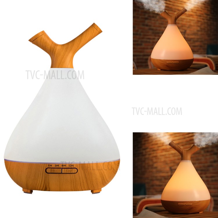 Household Mute Aroma Diffuser 7 LED Color Branch Wood Grain Aromatherapy Humidifier with 400ML Water Bottle - Brown / AU Plug-1