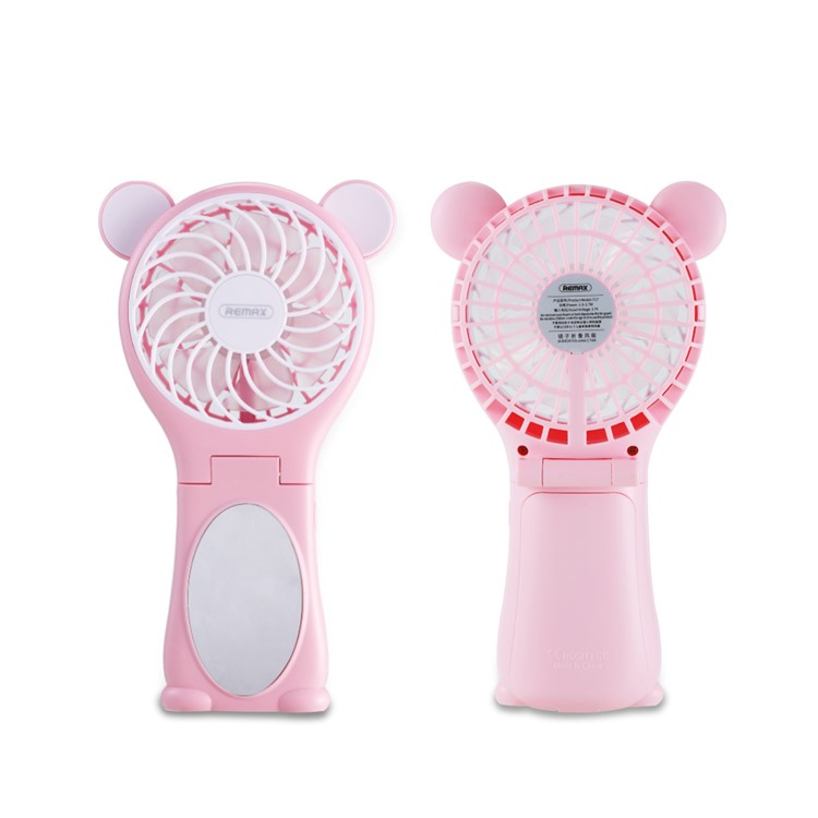 REMAX F17 Portable Handheld Cooling Fan USB Rechargeable with Mirror - Pink-1