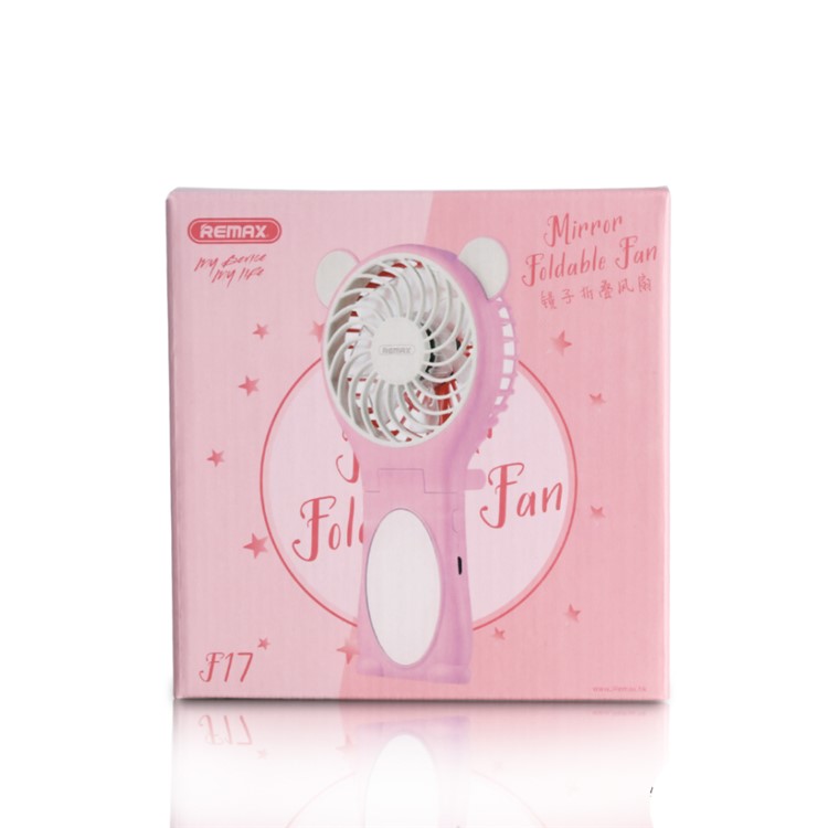 REMAX F17 Portable Handheld Cooling Fan USB Rechargeable with Mirror - Pink-7