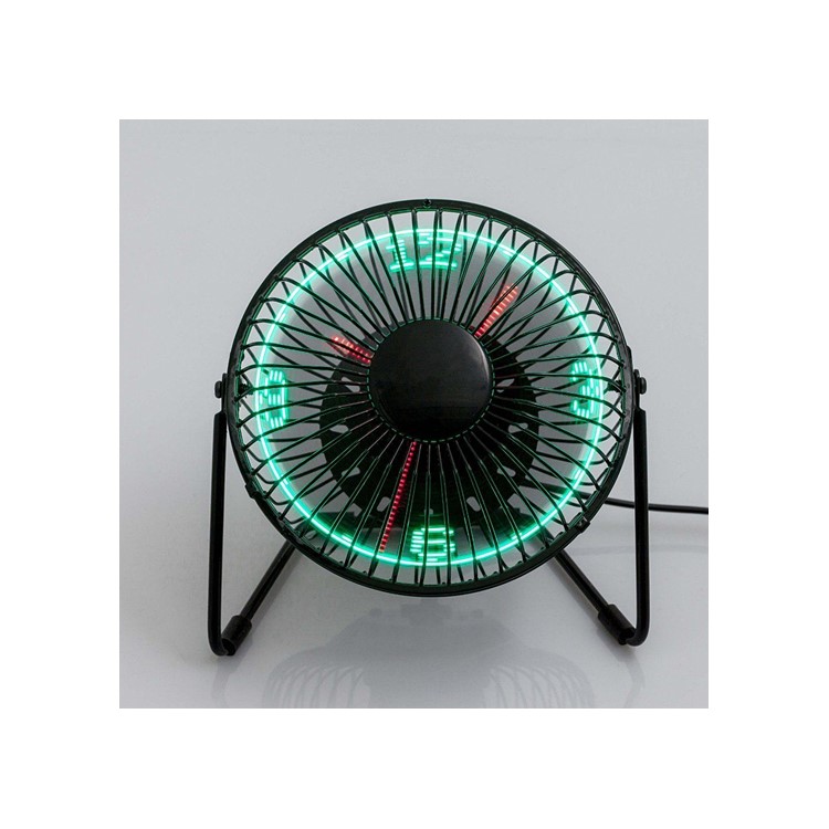 6" Desktop Integrated USB LED Clock Fan 360 Degree Rotation Mini Table Fan (UF-240-07) - Black-6