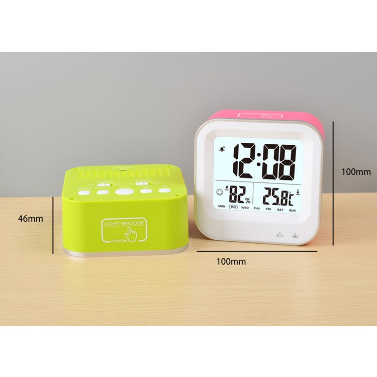 Square Pattern Light-control LCD Display Temperature Alarm Clock - White-2