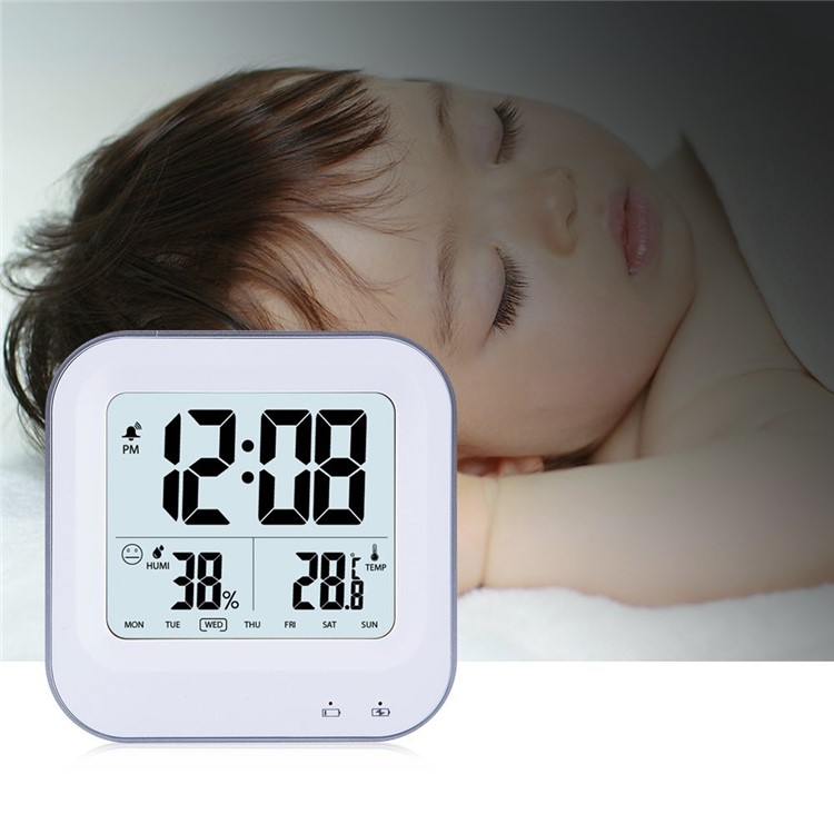 Square Pattern Light-control LCD Display Temperature Alarm Clock - Rose-2