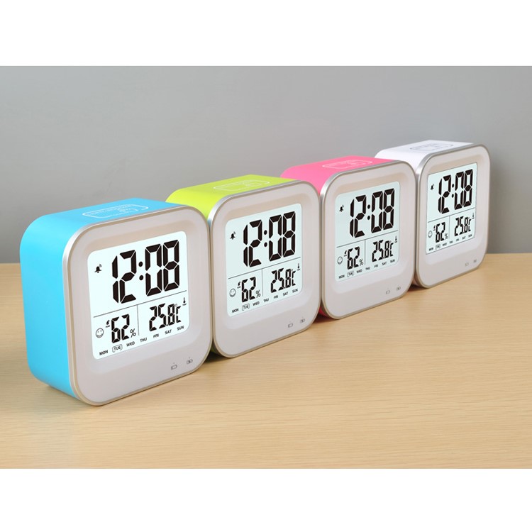 Square Pattern Light-control LCD Display Temperature Alarm Clock - Rose-3