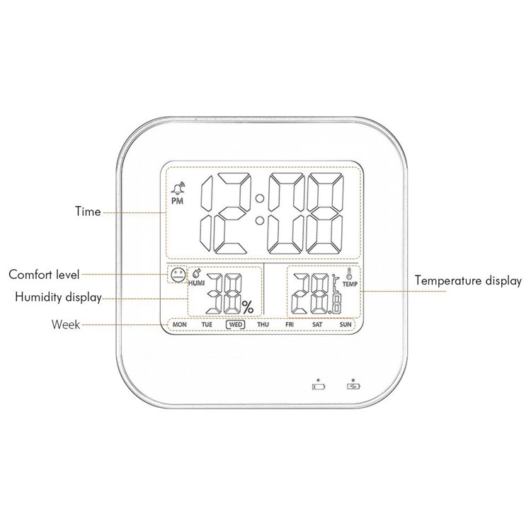 Square Pattern Light-control LCD Display Temperature Alarm Clock - Rose-5