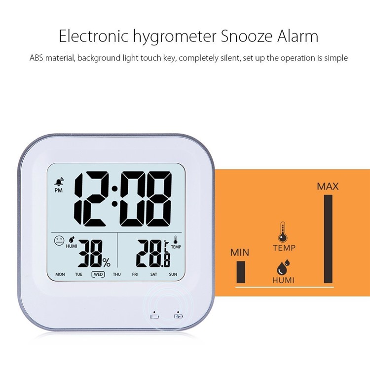 Square Pattern Light-control LCD Display Temperature Alarm Clock - Rose-6