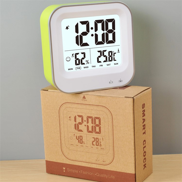 Square Pattern Light-control LCD Display Temperature Alarm Clock - Rose-9