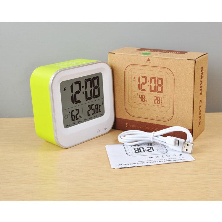 Square Pattern Light-control LCD Display Temperature Alarm Clock - Rose-10