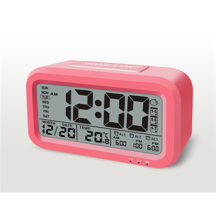 Digital Alarm Clock Support Time Date Temperature Display with Night Light - Pink-2