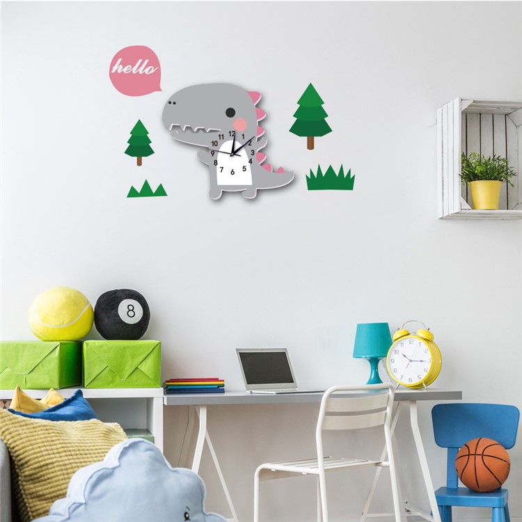 Cartoon Wall Clock 3D Creative Decoration Art Clock DIY Wall Clock Sticker - Dinosaur-4