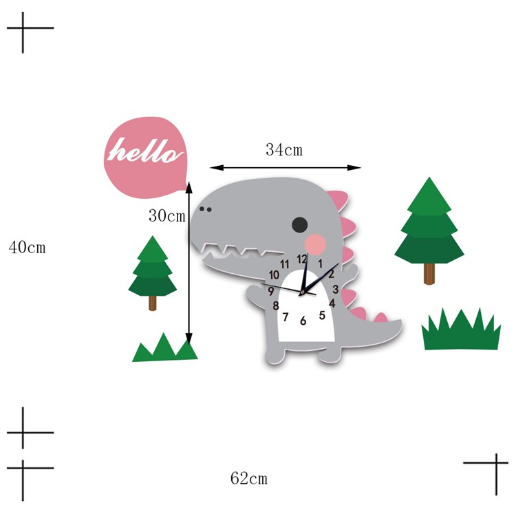 Cartoon Wall Clock 3D Creative Decoration Art Clock DIY Wall Clock Sticker - Dinosaur-9