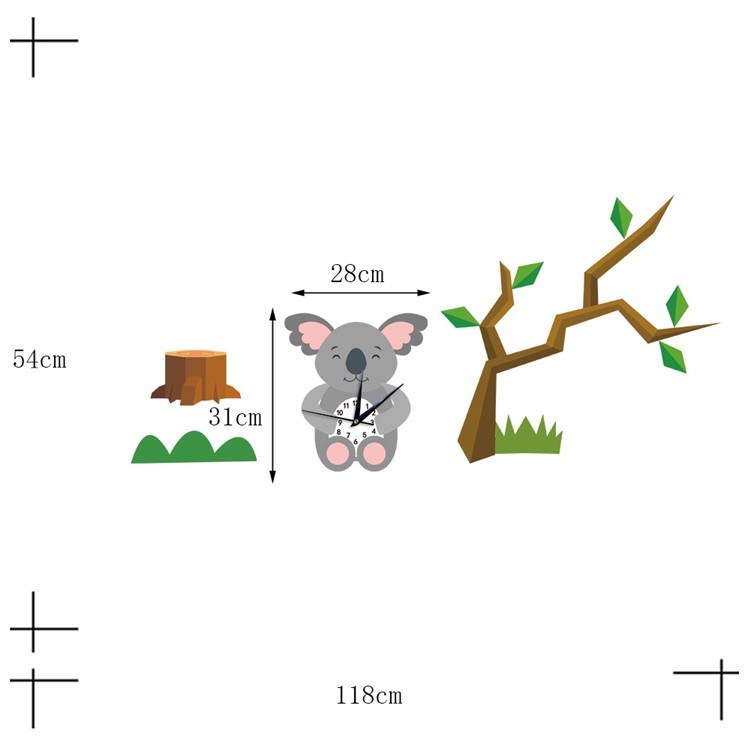 Cartoon Wall Clock 3D Decoration Art Clock DIY Wall Clock Sticker - Koala-10