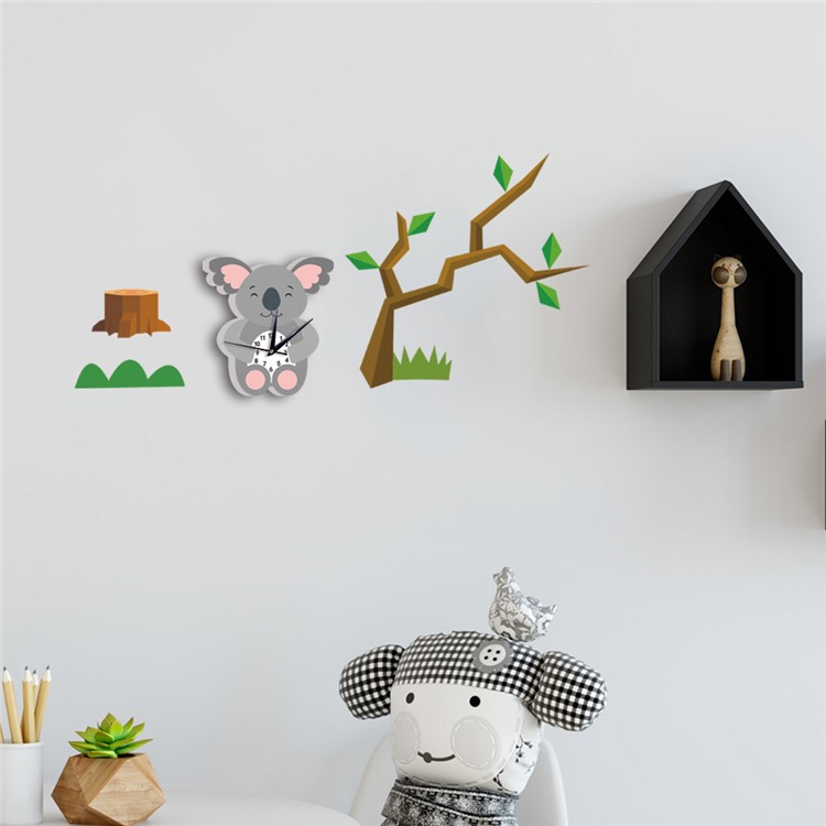 Cartoon Wall Clock 3D Decoration Art Clock DIY Wall Clock Sticker - Koala-2