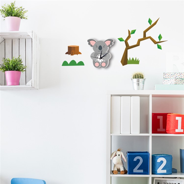 Cartoon Wall Clock 3D Decoration Art Clock DIY Wall Clock Sticker - Koala-8