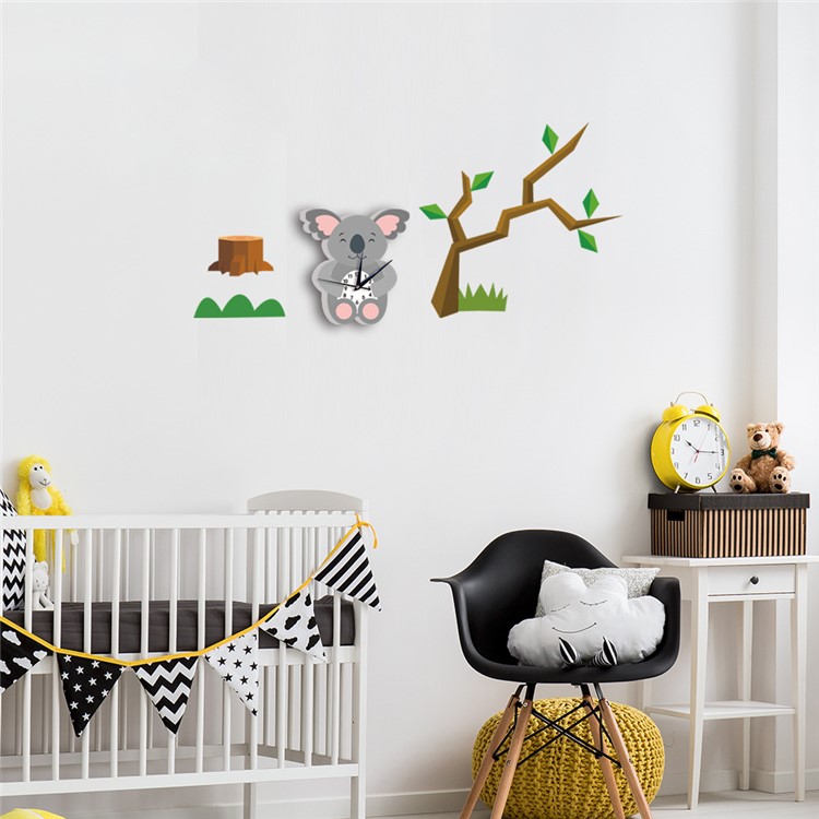 Cartoon Wall Clock 3D Decoration Art Clock DIY Wall Clock Sticker - Koala-9