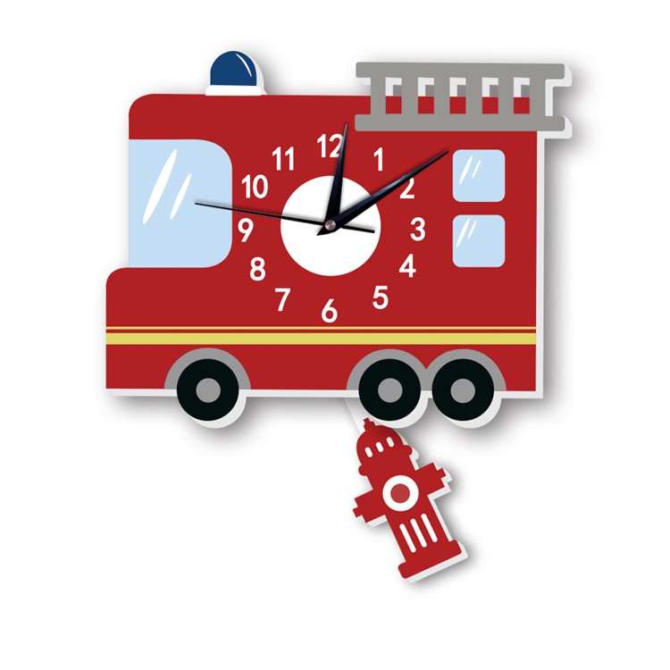 American Fire Engine Pattern Wall Clock 3D Creative Decoration Art Clock DIY Wall Clock Sticker-1