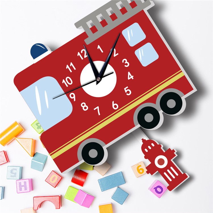 American Fire Engine Pattern Wall Clock 3D Creative Decoration Art Clock DIY Wall Clock Sticker-2