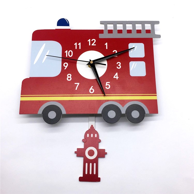 American Fire Engine Pattern Wall Clock 3D Creative Decoration Art Clock DIY Wall Clock Sticker-3