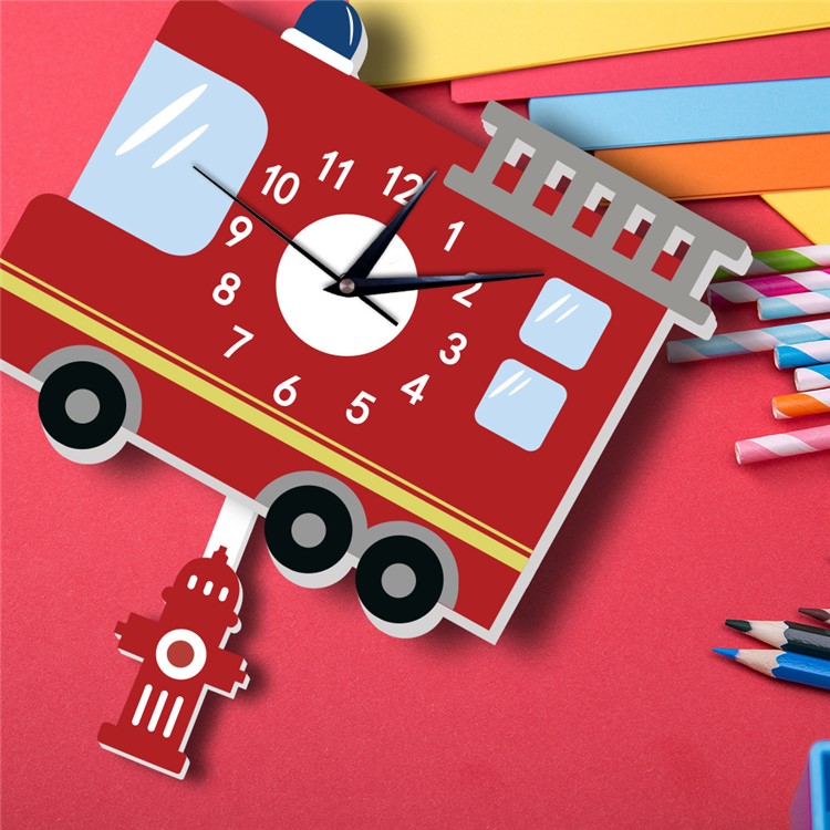 American Fire Engine Pattern Wall Clock 3D Creative Decoration Art Clock DIY Wall Clock Sticker-4