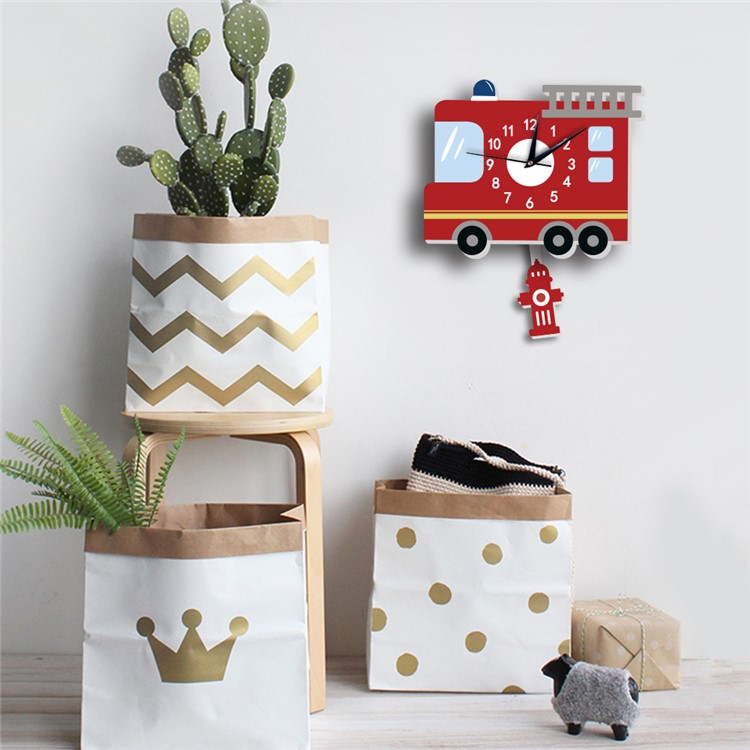 American Fire Engine Pattern Wall Clock 3D Creative Decoration Art Clock DIY Wall Clock Sticker-5