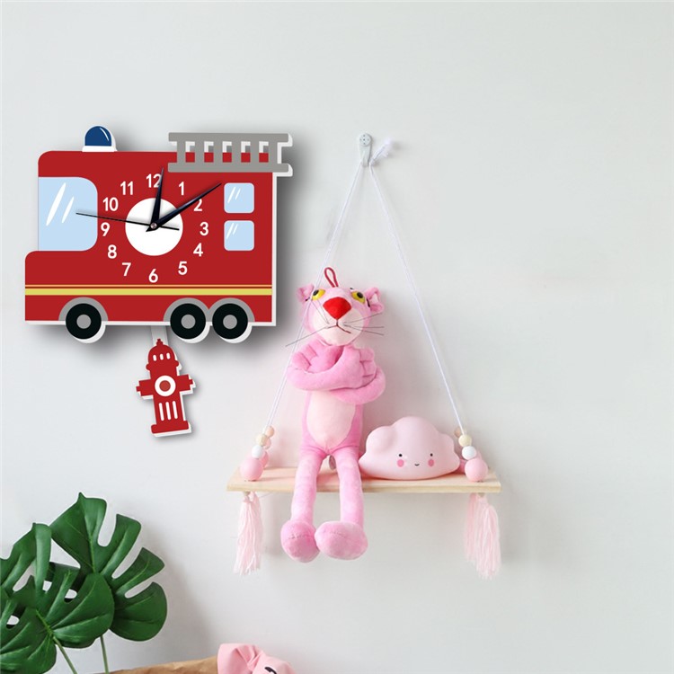 American Fire Engine Pattern Wall Clock 3D Creative Decoration Art Clock DIY Wall Clock Sticker-6