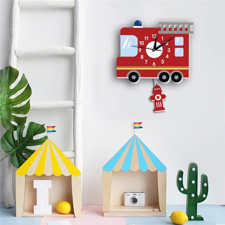 American Fire Engine Pattern Wall Clock 3D Creative Decoration Art Clock DIY Wall Clock Sticker-7
