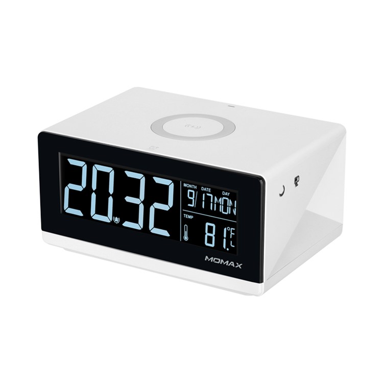 MOMAX Q. Uhr Wecker Uhrzeit Datum, Temperaturanzeige Mit Wireless-Ladekissen Für Schlafzimmer Büro Zu Hause - US-Stecker-4