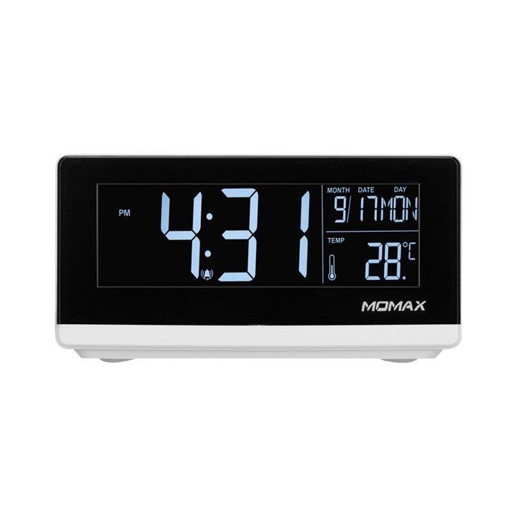 MOMAX Q. Uhr Wecker Uhrzeit Datum, Temperaturanzeige Mit Wireless-Ladekissen Für Schlafzimmer Büro Zu Hause - US-Stecker-9