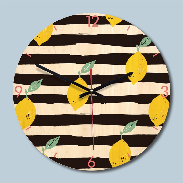 Solid Wood Noiseless Big Wall Clock Round Wall Clock Wall Decor - Lemon-2