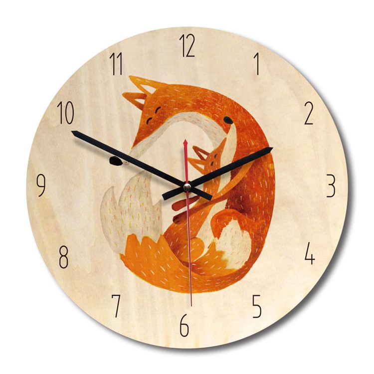 Vintage Style Cartoon Clock Solid Wood Wall Clock Noiseless - Style B-1