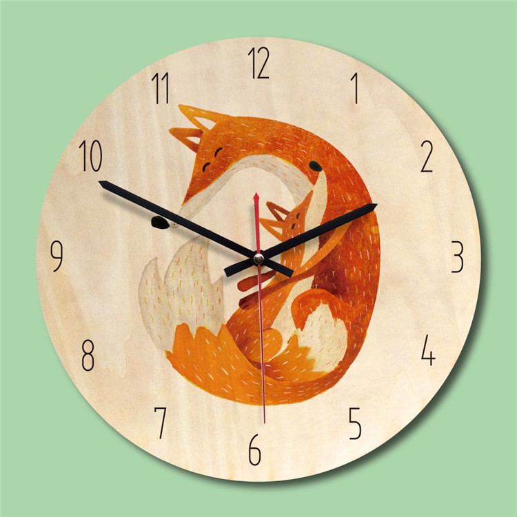 Vintage Style Cartoon Clock Solid Wood Wall Clock Noiseless - Style B-2