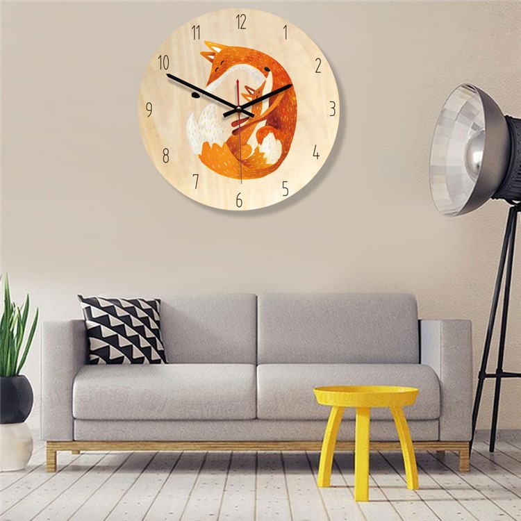 Vintage Style Cartoon Clock Solid Wood Wall Clock Noiseless - Style B-3