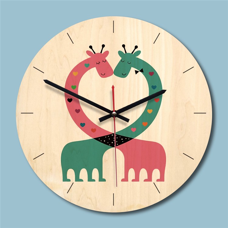 Creative Animal Pattern Wall Clock Solid Wood Clock 11 inch for Home Decor - Giraffes-2