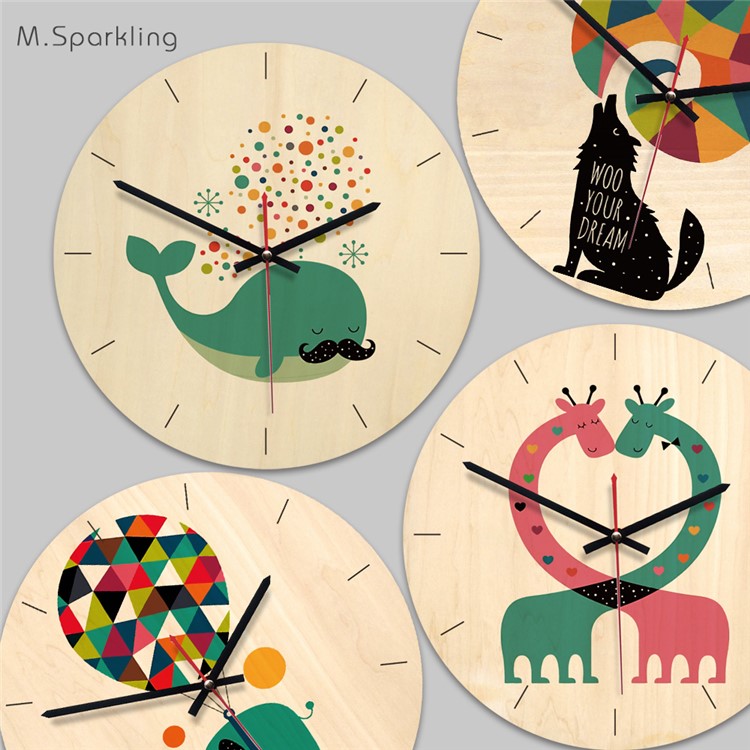 Creative Animal Pattern Wall Clock Solid Wood Clock 11 inch for Home Decor - Giraffes-4