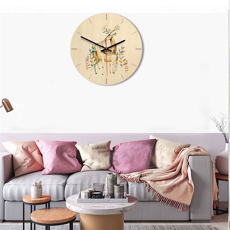 Deer Pattern Home Wall Clock Creative Solid Wood Clock - Style A-3