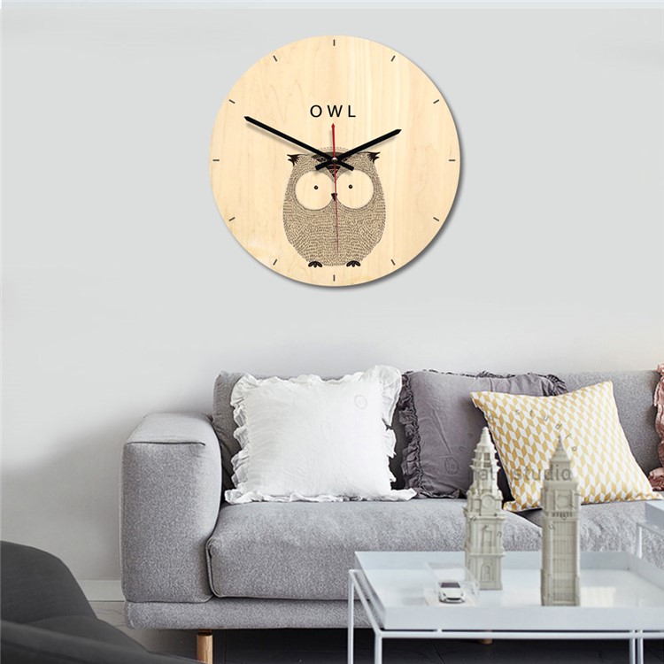 Solid Wood Wall Clock Living Room Patterned Wall Clock Creative Clock - Owl-2