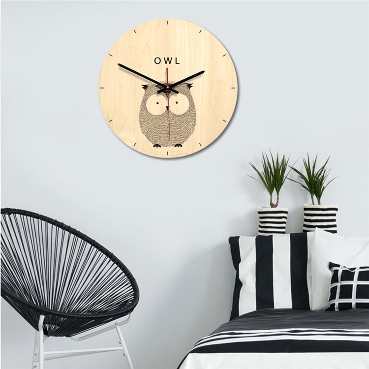 Solid Wood Wall Clock Living Room Patterned Wall Clock Creative Clock - Owl-3