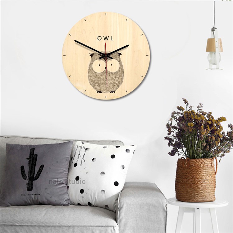 Solid Wood Wall Clock Living Room Patterned Wall Clock Creative Clock - Owl-4