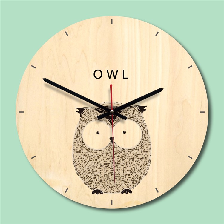 Solid Wood Wall Clock Living Room Patterned Wall Clock Creative Clock - Owl-5