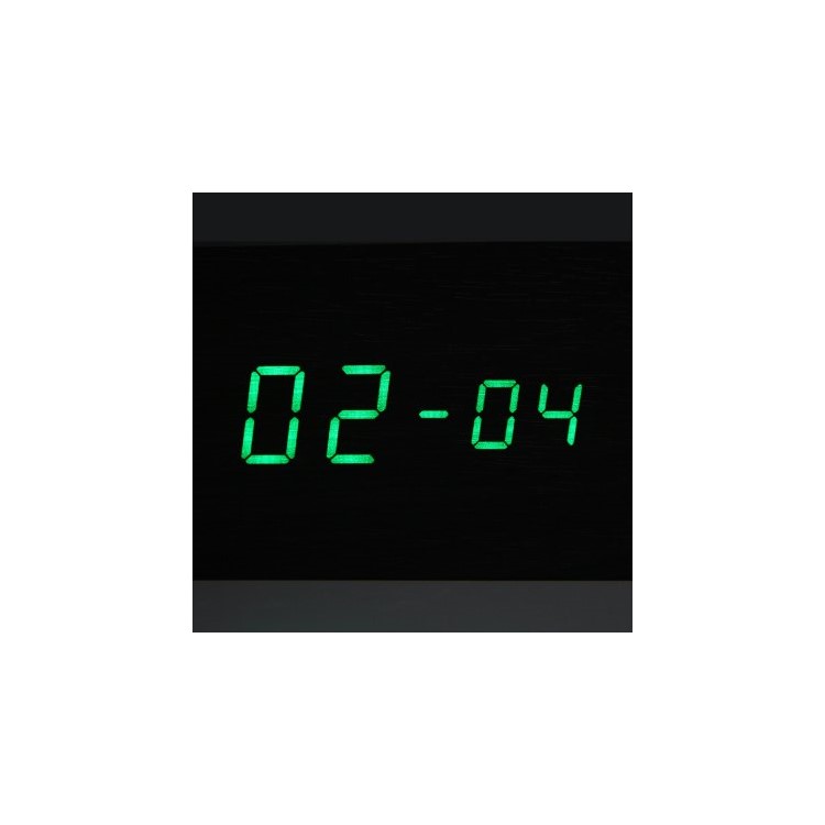 Wood Wooden LED Alarm Clock with Temperature Dispaly Big Number Table Clock - Black / Green LED Numbers-2
