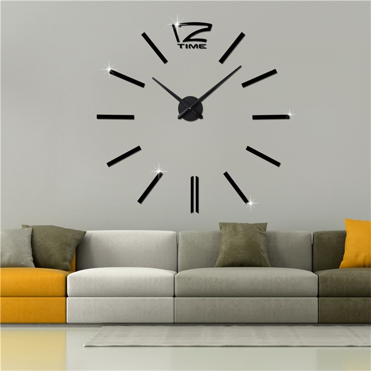 Modern Mute 3D Frameless Large Wall Clock DIY Room Home Decorations ( 3M001) - Black-2
