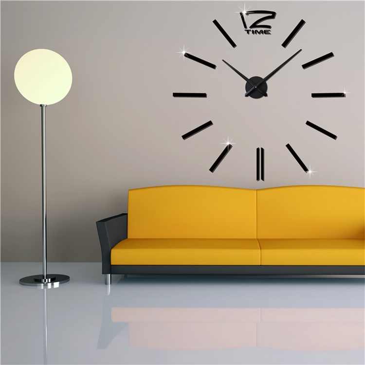 Modern Mute 3D Frameless Large Wall Clock DIY Room Home Decorations ( 3M001) - Black-9