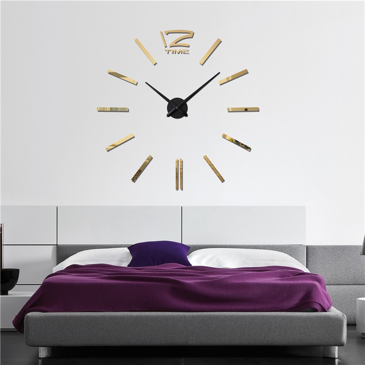 Moderne DIY Mute Große Wanduhr 3D Spiegel Oberfläche Wandaufkleber (3M001) - Gold-2